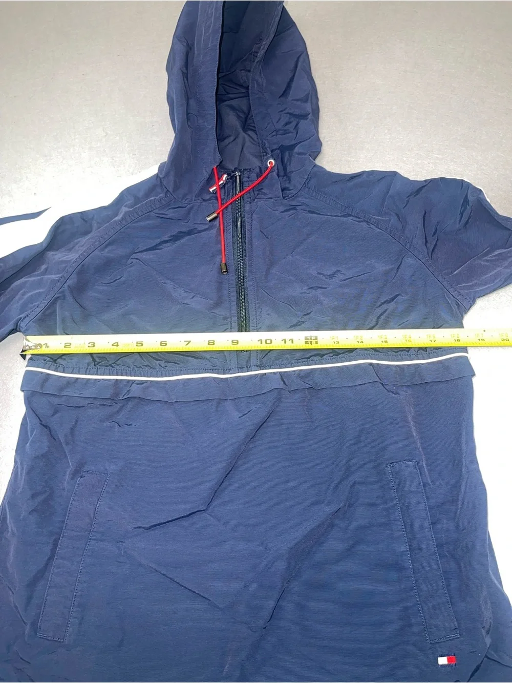 Tommy Hilfiger Size S Navy Blue Hooded Pullover Windbreaker Anorak 185